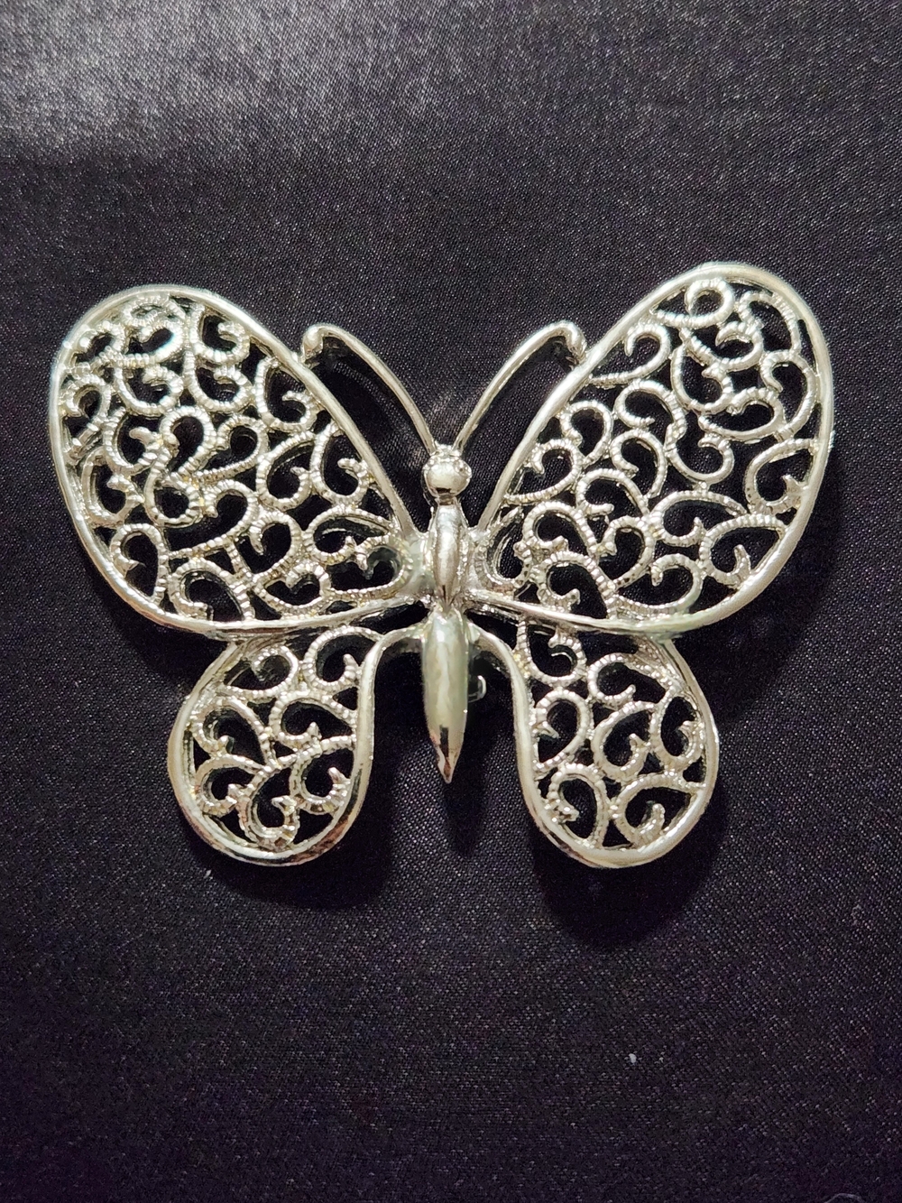 Vintage Gerry’s Silver Tone Openwork Filigree Butterfly Brooch Pin